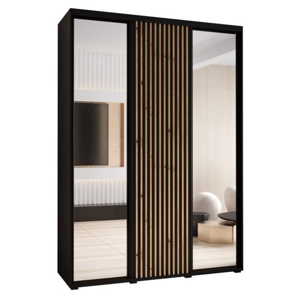 Kledingkast LANKO 2 170 cm zwart met spiegels en lamellen
