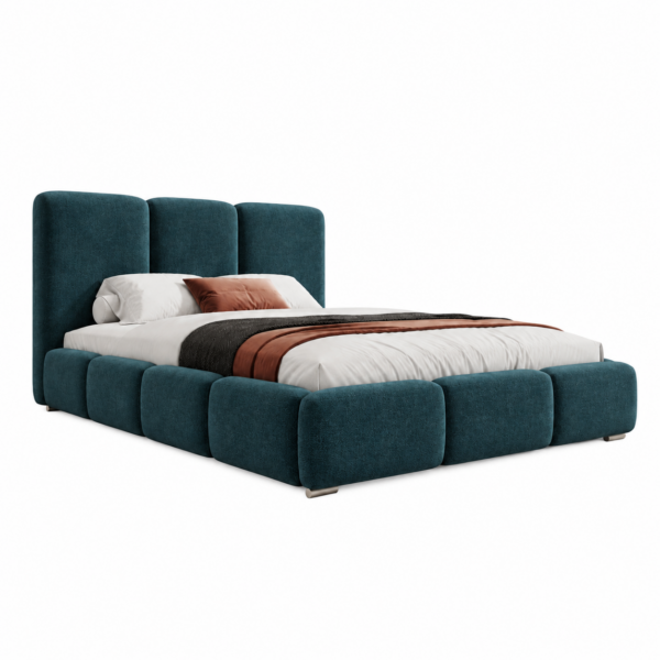 Donkerblauw gestoffeerd bed MAFFO met hoog hoofdbord – Kronos 04