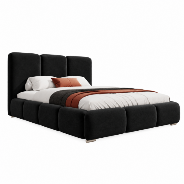 Zwart gestoffeerd bed MAFFO met hoog hoofdbord – Kronos 07