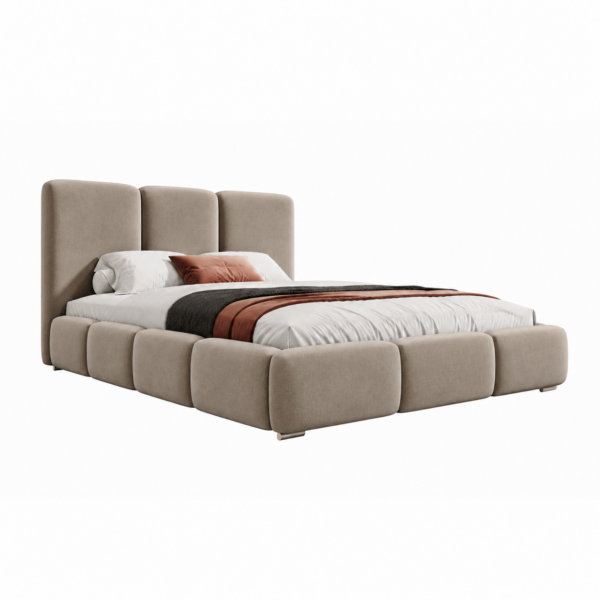 Beige gestoffeerd bed MAFFO met hoog hoofdbord – Kronos 14