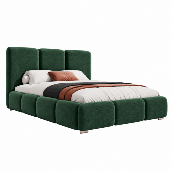 Donkergroen gestoffeerd bed MAFFO met hoog hoofdbord – Kronos 19