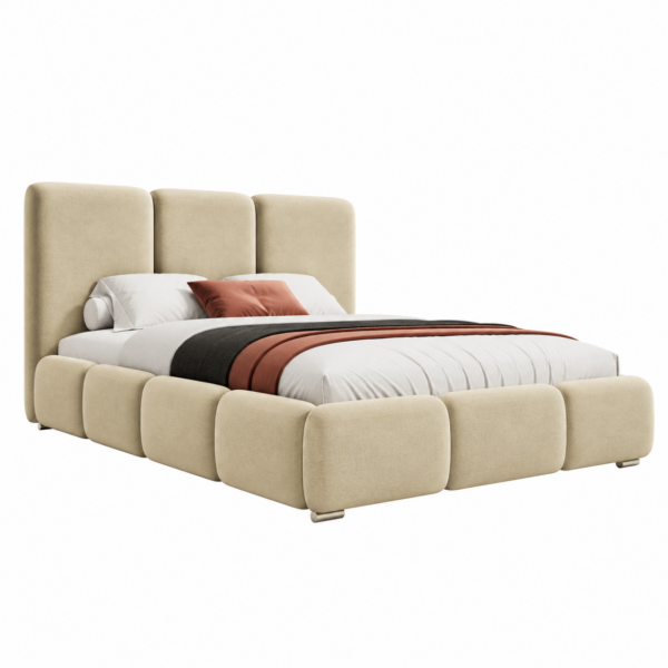 Beige gestoffeerd bed MAFFO met hoog hoofdbord – Kronos 35