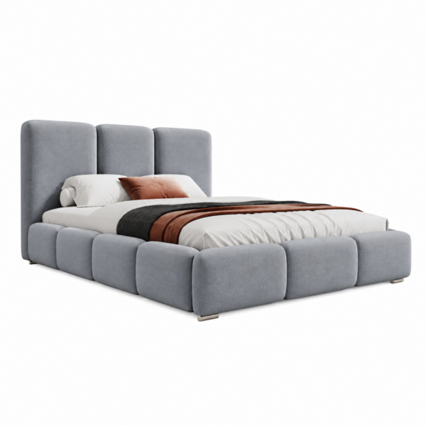 Lichtgrijs gestoffeerd bed MAFFO met hoog hoofdbord – Kronos 53