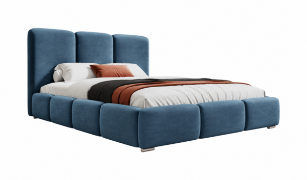 Blauw gestoffeerd bed MAFFO met hoog hoofdbord – Magic Velvet 2233
