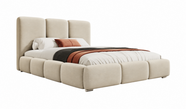 Crèmekleurig gestoffeerd bed MAFFO met hoog hoofdbord – Magic Velvet 2253