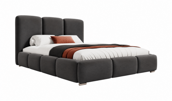 Antraciet gestoffeerd bed MAFFO met hoog hoofdbord – Magic Velvet 2273