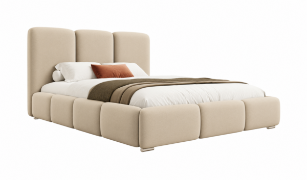 Beige gestoffeerd bed MAFFO met hoog hoofdbord – Magic Velvet 2282