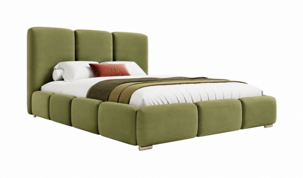 Olijfgroen gestoffeerd bed MAFFO met hoog hoofdbord – Magic Velvet 2294