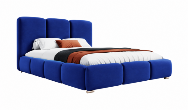 Kobaltblauw gestoffeerd bed MAFFO met hoog hoofdbord – Magic Velvet 2297