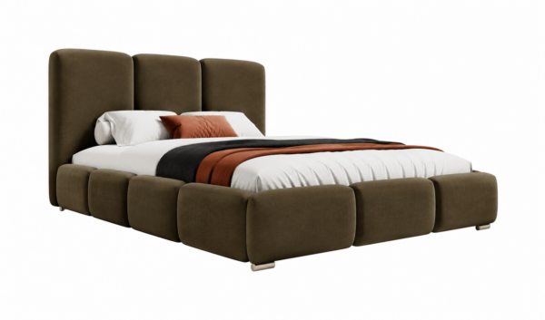 Olijfgroen gestoffeerd bed MAFFO met hoog hoofdbord – Magic Velvet 2278