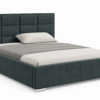 Moet gestoffeerd bed met opbergruimte in antracietkleurige stof Paros 06, met een hoog hoofdbord en vierkante vlakverdeling.